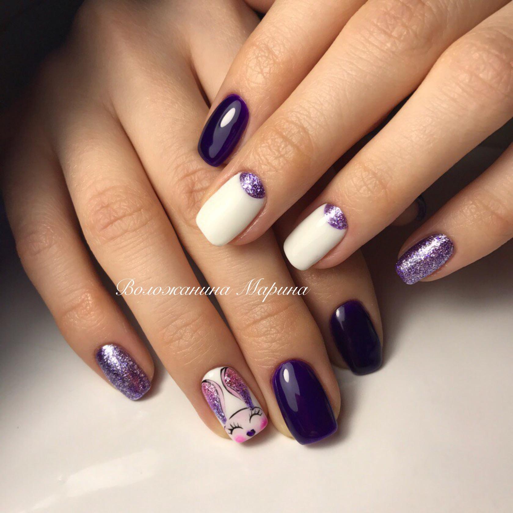 Ногти фиолетовые с белым